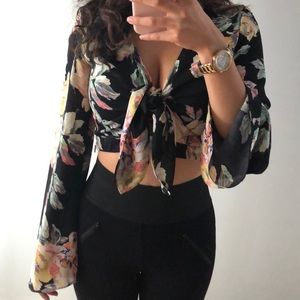 Floral Cropped Bell Sleeve Blouse